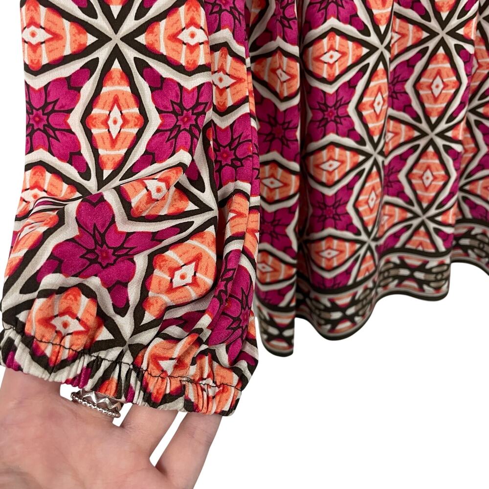 Chico's Off the Shoulder Pink Orange Geo Print Top Womens 12 - Picture 6 of 7